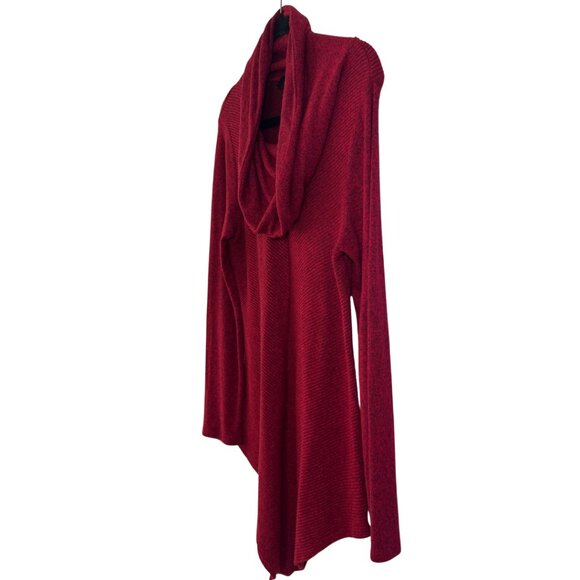 iZ Byer Red Cowl Neck Tunic Sweater Long Sleeve Handkerchief Hem Size Medium - Picture 5 of 6